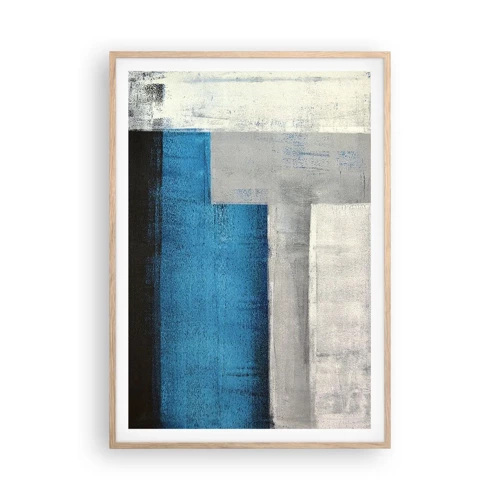 Poster in cornice rovere chiaro - Composizione poetica in grigio e blu - 70x100 cm