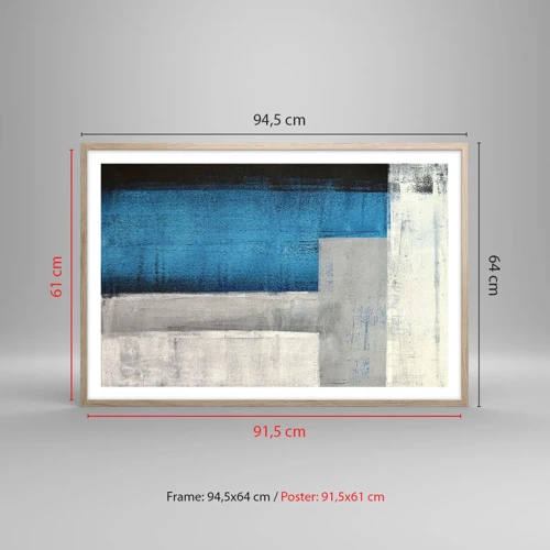 Poster in cornice rovere chiaro - Composizione poetica in grigio e blu - 91x61 cm