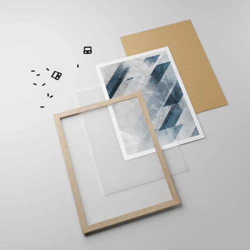 Poster in cornice rovere chiaro - Composizione spaziale: movimento in grigio - 30x40 cm