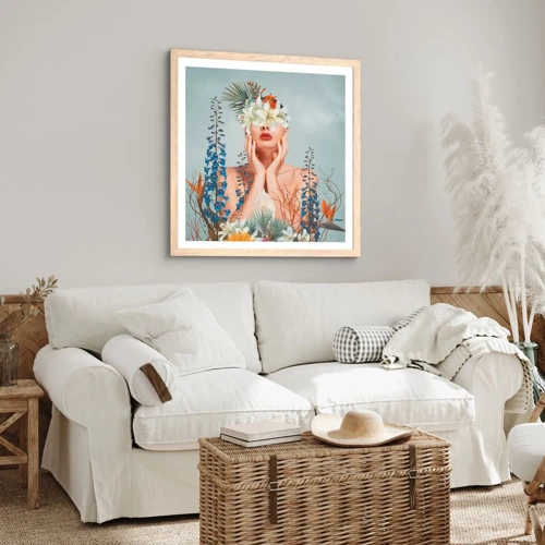 Poster in cornice rovere chiaro - Donna - fiore - 40x40 cm