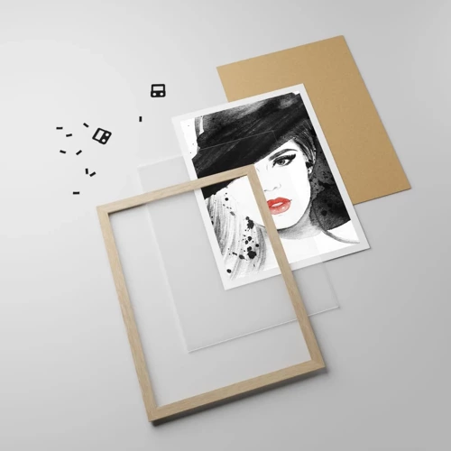 Poster in cornice rovere chiaro - Donna in nero - 50x70 cm