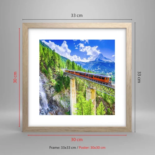 Poster in cornice rovere chiaro - Ferrovia alpina - 30x30 cm