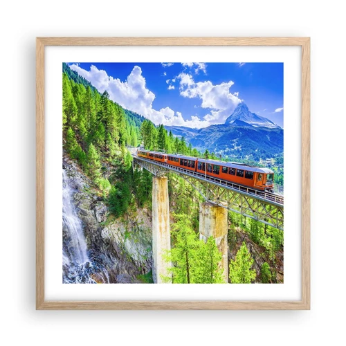 Poster in cornice rovere chiaro - Ferrovia alpina - 50x50 cm