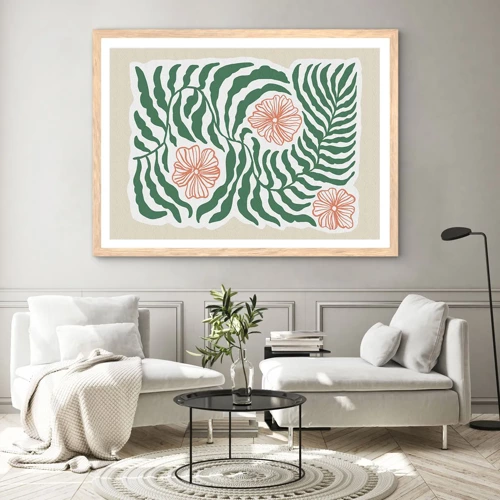 Poster in cornice rovere chiaro - Fioritura nel verde - 40x30 cm