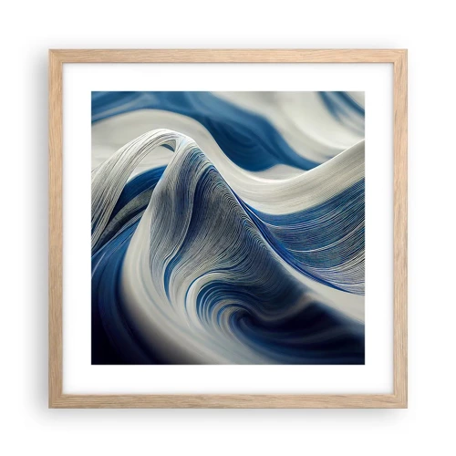 Poster in cornice rovere chiaro - Fluidità di blu e di bianco - 40x40 cm