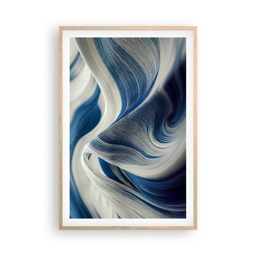 Poster in cornice rovere chiaro - Fluidità di blu e di bianco - 61x91 cm