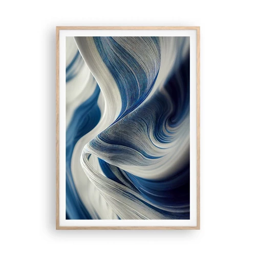 Poster in cornice rovere chiaro - Fluidità di blu e di bianco - 70x100 cm