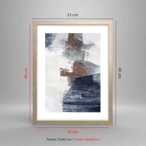Poster in cornice rovere chiaro - Forme blu e marroni - 30x40 cm