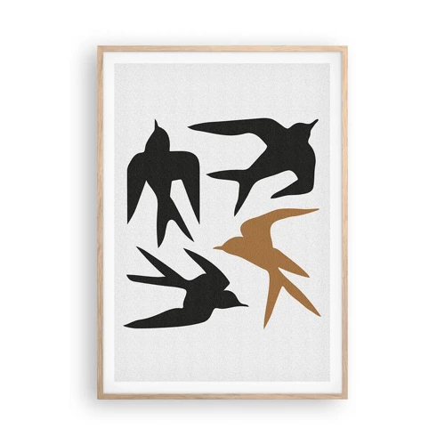 Poster in cornice rovere chiaro - Giochi di rondini - 70x100 cm