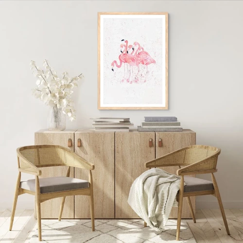 Poster in cornice rovere chiaro - Gruppo in rosa - 40x50 cm