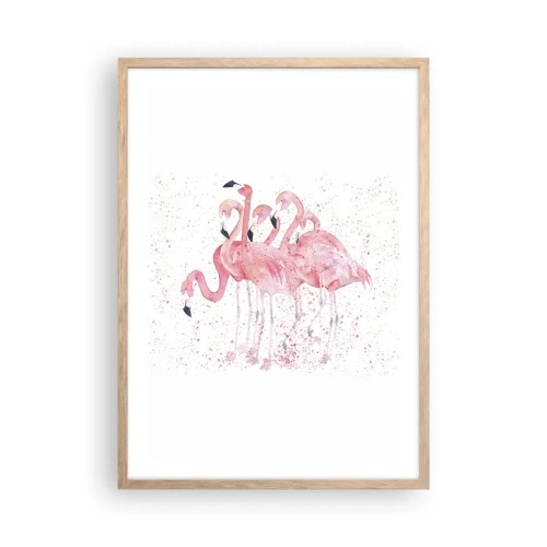 Poster in cornice rovere chiaro - Gruppo in rosa - 50x70 cm