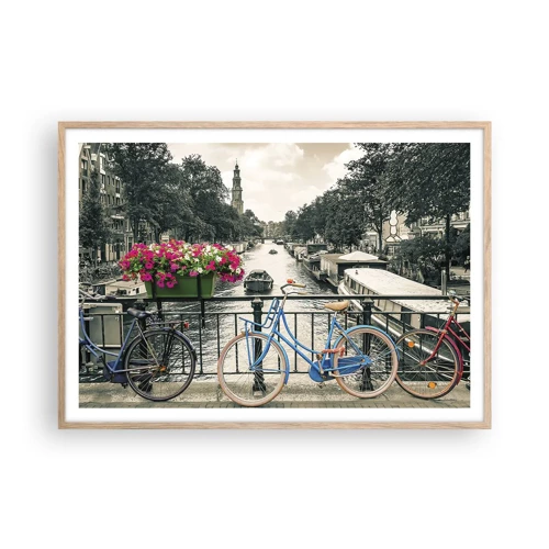 Poster in cornice rovere chiaro - I colori delle strade di Amsterdam - 100x70 cm