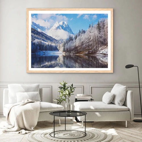 Poster in cornice rovere chiaro - Il custode innevato - 100x70 cm