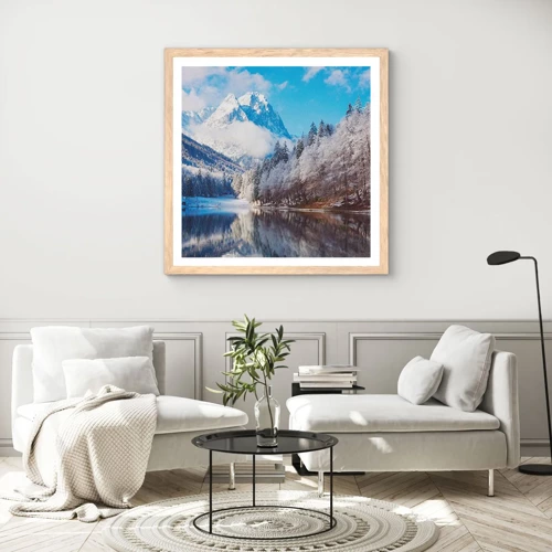 Poster in cornice rovere chiaro - Il custode innevato - 30x30 cm