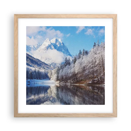 Poster in cornice rovere chiaro - Il custode innevato - 40x40 cm