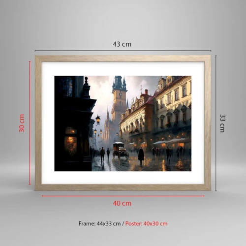 Poster in cornice rovere chiaro - Il fascino delle sere di Praga - 40x30 cm