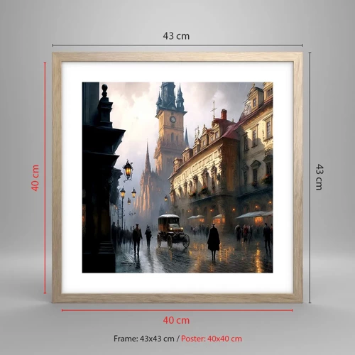 Poster in cornice rovere chiaro - Il fascino delle sere di Praga - 40x40 cm