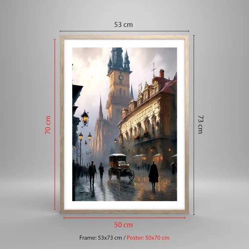 Poster in cornice rovere chiaro - Il fascino delle sere di Praga - 50x70 cm