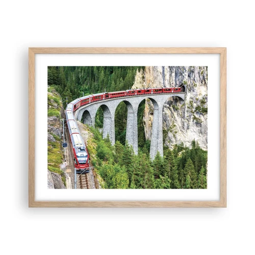 Poster in cornice rovere chiaro - Il treno tra i monti - 50x40 cm