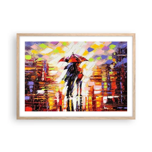 Poster in cornice rovere chiaro - Insieme nella notte e nella pioggia - 70x50 cm