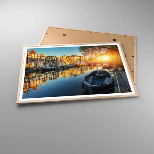 Poster in cornice rovere chiaro - L'alba ad Amsterdam - 100x70 cm