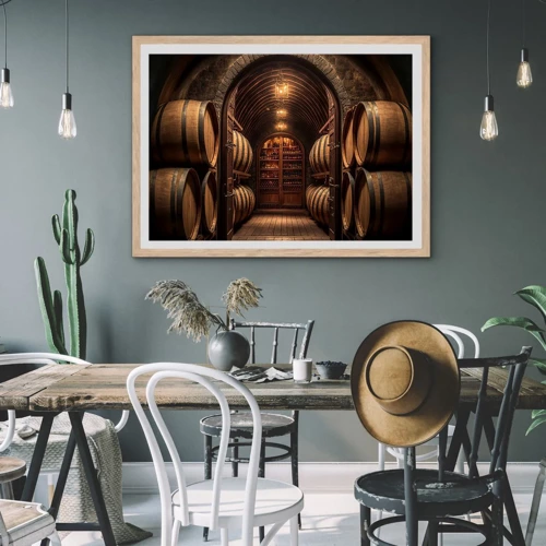 Poster in cornice rovere chiaro - L'atmosfera della cantina - 100x70 cm