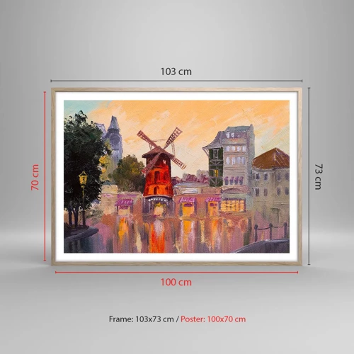 Poster in cornice rovere chiaro - Le icone di Parigi: il Moulin Rouge - 100x70 cm
