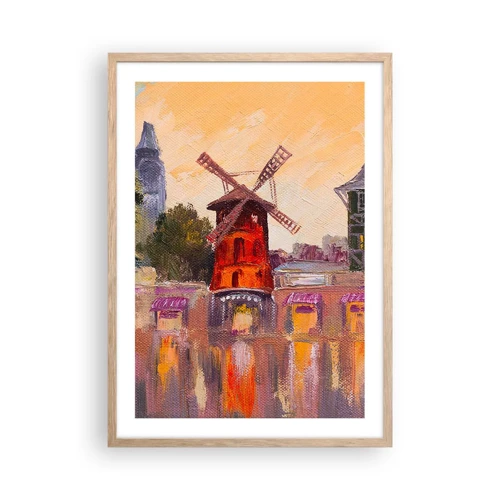 Poster in cornice rovere chiaro - Le icone di Parigi: il Moulin Rouge - 50x70 cm