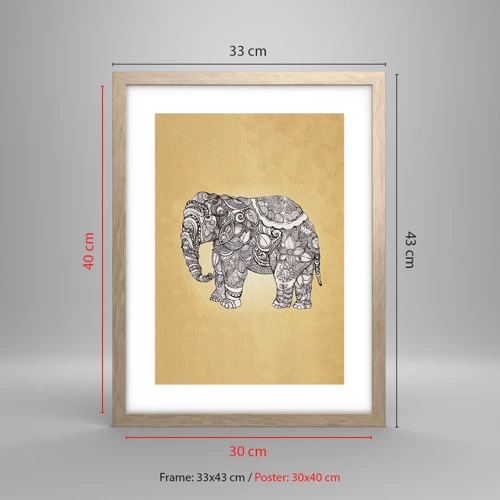 Poster in cornice rovere chiaro - L'elefante nascosto - 30x40 cm