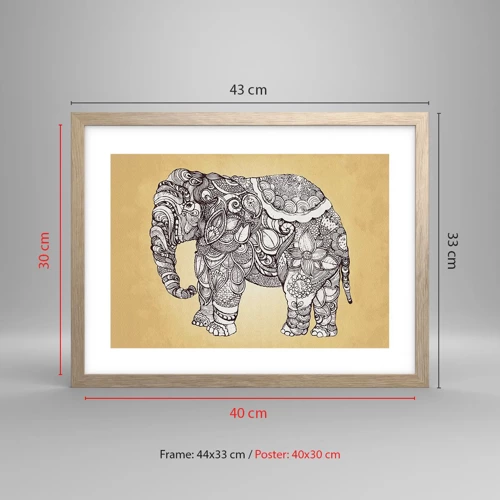 Poster in cornice rovere chiaro - L'elefante nascosto - 40x30 cm