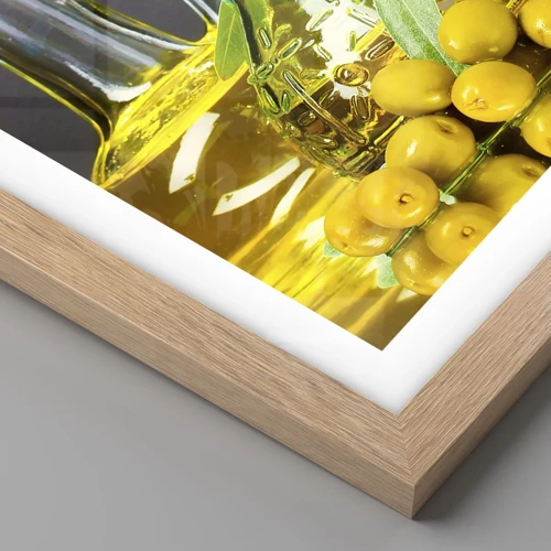 Poster in cornice rovere chiaro - Natura morta con olive e olio - 60x60 cm