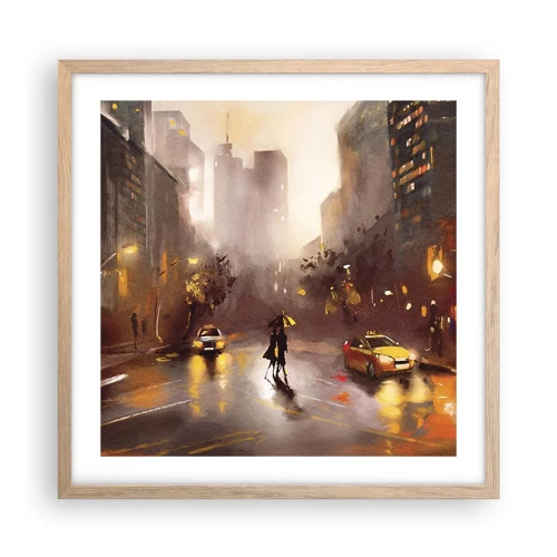 Poster in cornice rovere chiaro - Nelle luci di New York - 50x50 cm