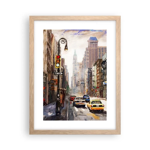 Poster in cornice rovere chiaro - New York: colorata anche sotto la pioggia - 30x40 cm