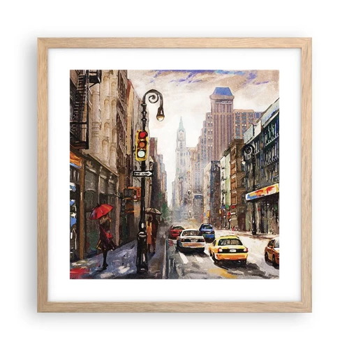 Poster in cornice rovere chiaro - New York: colorata anche sotto la pioggia - 40x40 cm