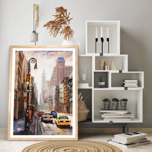 Poster in cornice rovere chiaro - New York: colorata anche sotto la pioggia - 40x50 cm