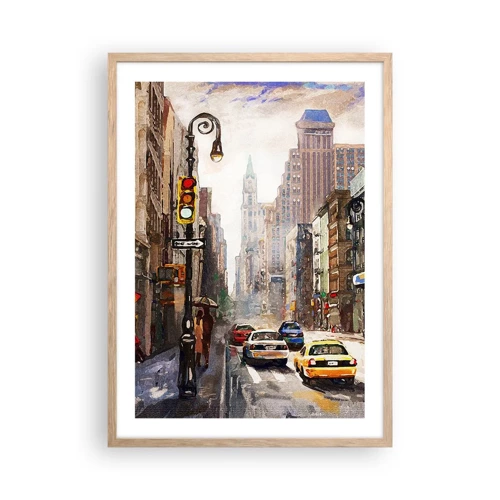 Poster in cornice rovere chiaro - New York: colorata anche sotto la pioggia - 50x70 cm
