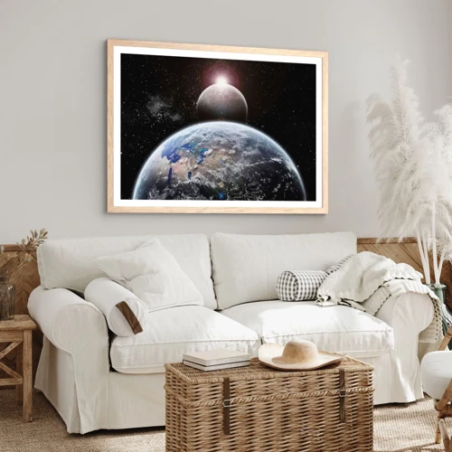 Poster in cornice rovere chiaro - Paesaggio cosmico: sorgere del sole - 40x30 cm