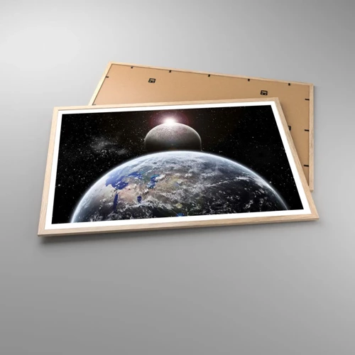 Poster in cornice rovere chiaro - Paesaggio cosmico: sorgere del sole - 91x61 cm