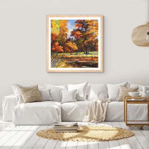 Poster in cornice rovere chiaro - Paesaggio in oro e marrone - 30x30 cm