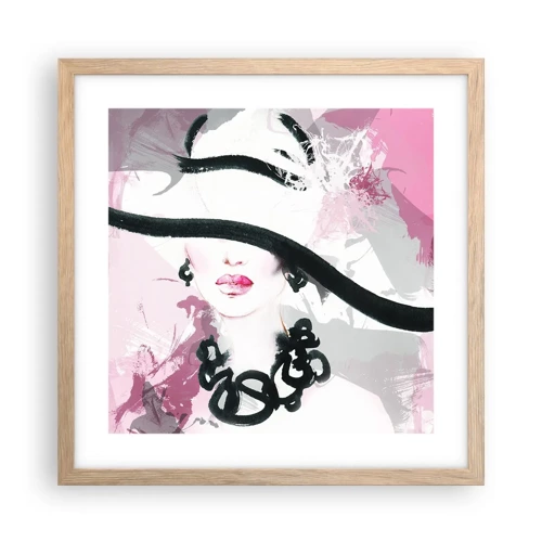 Poster in cornice rovere chiaro - Ritratto di donna in nero e rosa - 40x40 cm