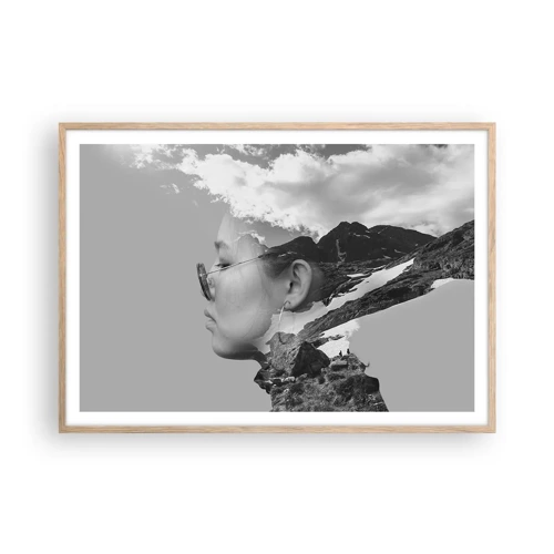 Poster in cornice rovere chiaro - Ritratto montano nuvoloso - 100x70 cm