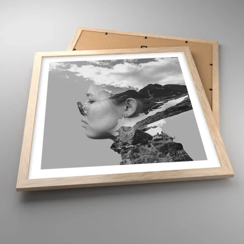 Poster in cornice rovere chiaro - Ritratto montano nuvoloso - 40x40 cm