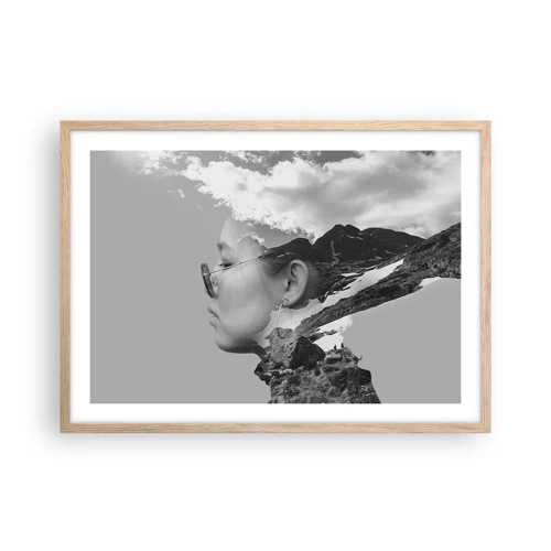 Poster in cornice rovere chiaro - Ritratto montano nuvoloso - 70x50 cm