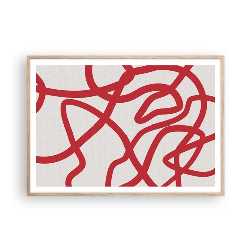 Poster in cornice rovere chiaro - Rosso su bianco - 100x70 cm