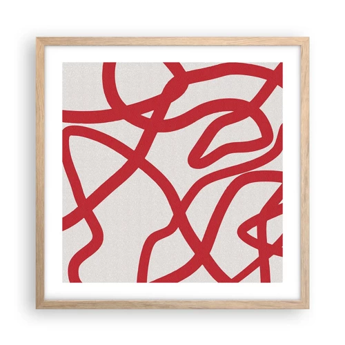 Poster in cornice rovere chiaro - Rosso su bianco - 50x50 cm