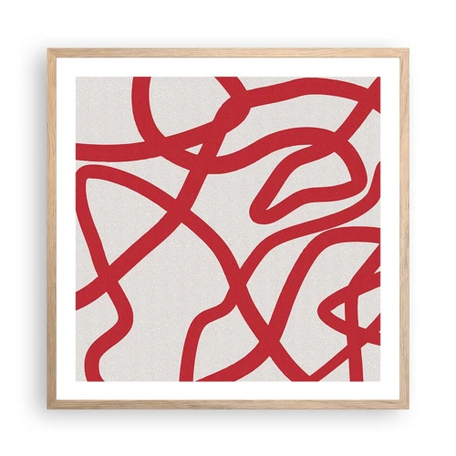 Poster in cornice rovere chiaro - Rosso su bianco - 60x60 cm