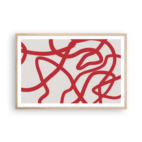 Poster in cornice rovere chiaro - Rosso su bianco - 91x61 cm