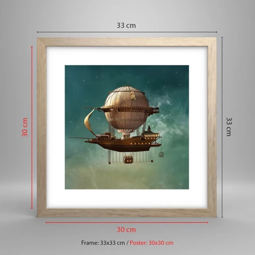 Poster in cornice rovere chiaro - Saluti da Jules Verne - 30x30 cm