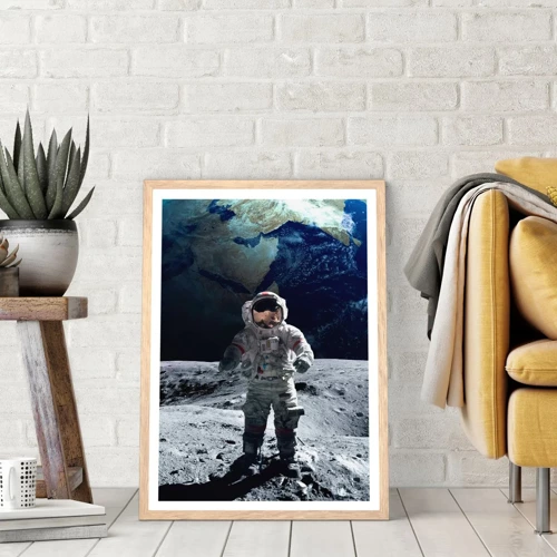 Poster in cornice rovere chiaro - Saluti dalla luna - 40x50 cm