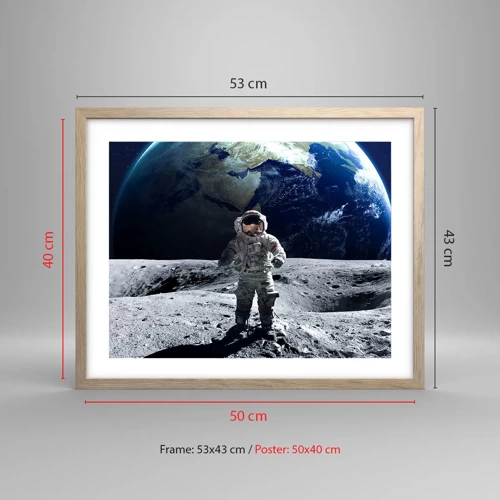 Poster in cornice rovere chiaro - Saluti dalla luna - 50x40 cm